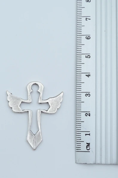 Kanatlı Haç Gümüş Kaplama Örme Zincir Kolye - Resim 3