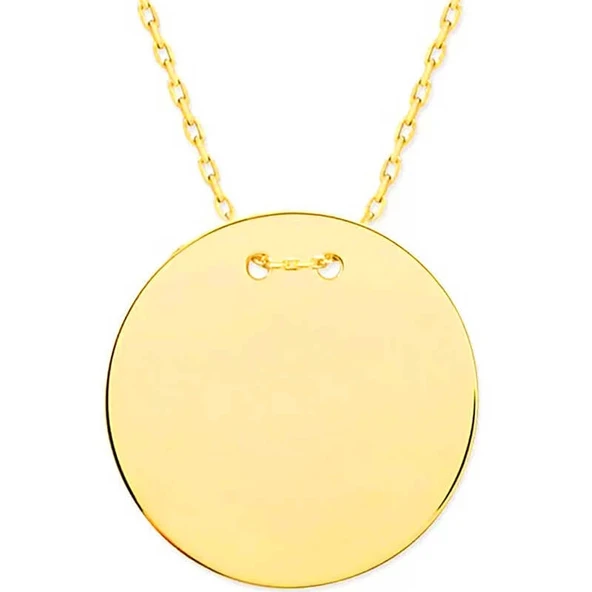 pilelistore 925 Ayar Gümüş Gold Yuvarlak Plaka Kolye