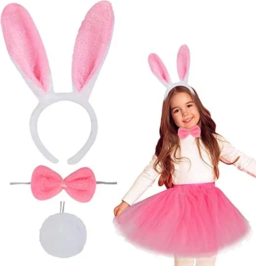 pilelistore Tavşan Tacı Eteği Papyonu ve Kuyruk Kostüm  Seti Pembe Renk Çocuk Boy