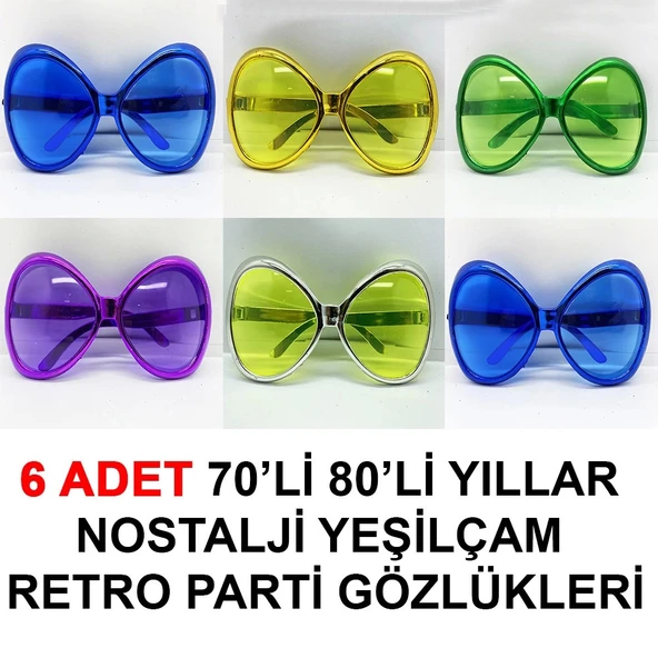 pilelistore 70li 80li Yıllar Nostalji Yeşilçam Retro Parti Gözlükleri 6 Adet