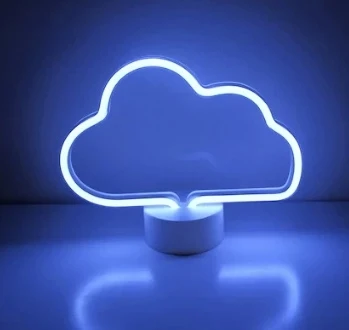 pilelistore Neon Işıklı Bulut Masa Gece Lambası USB+Pil