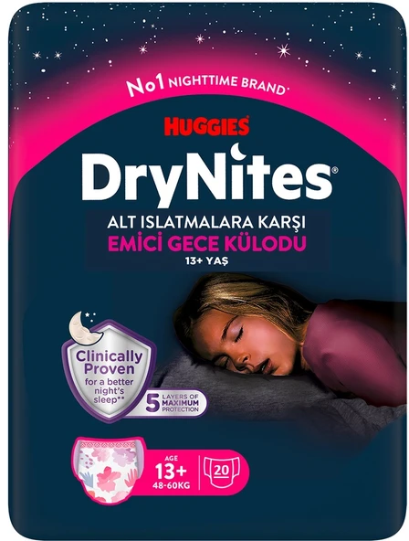 Drynites Emici Gece Külodu/Külot Bez Kız 13+ Yaş (48-60KG) X Large 20 Adet Mega Pk