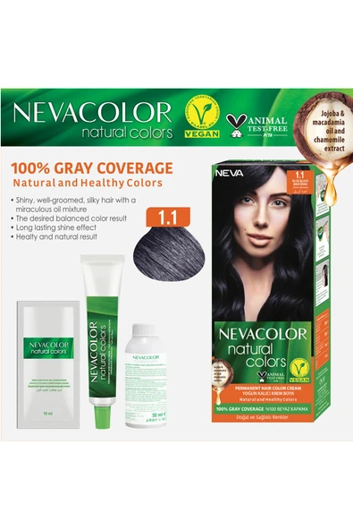 Nevacolor Natural Colors 1.1 Mavi Siyah - Kalıcı Krem Saç Boyası Seti - 2