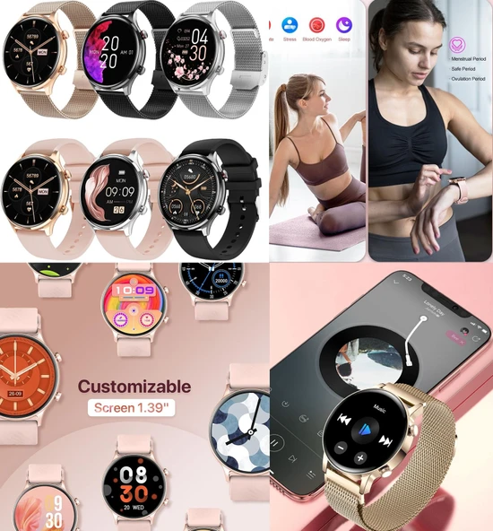 Bunnys Apple iPhone 12 mini Uyumlu Su Geçirmez Akıllı Saat Mini 1.32 İnç AMOLED - Resim 5