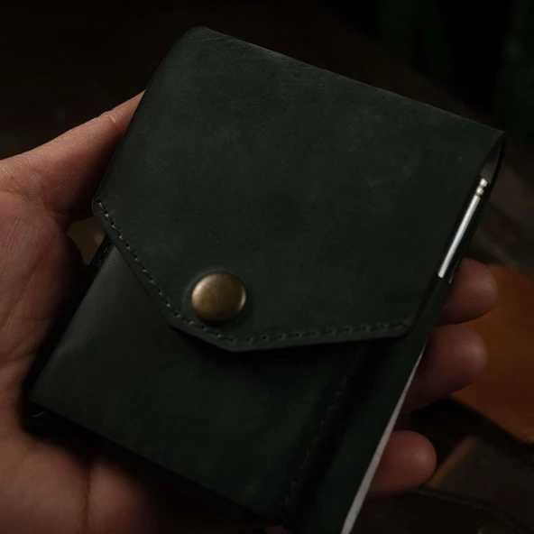 Dikey Mekanizmalı Kalem Kart ve Para Koyma Bölmeli Hakiki Deri Cüzdan ve Kartlık - 9