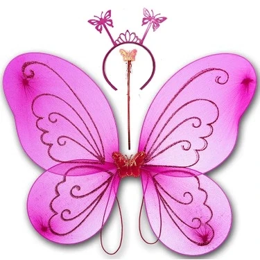 pilelistore Fuşya Renk Kelebek Kanadı Tacı ve Sopası 50x37 cm