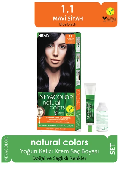 Nevacolor Natural Colors 1.1 Mavi Siyah - Kalıcı Krem Saç Boyası Seti