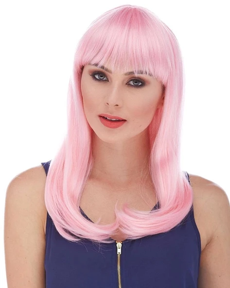 pilelistore Soft Pembe Renk Uzun Düz Parti Peruğu