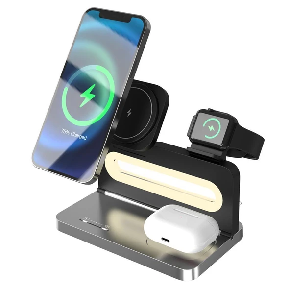 S-link SW-CWF120 Siyah Telefon Kulaklık Akıllı Saat 15W 3 in 1 Magsafe Kablosuz Şarj Cihazı