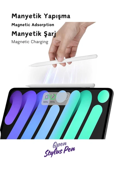 iPad Air M3 2025 11 & 13 inç Uyumlu Manyetik Şarj Olabilen Bluetooth Özellikli USB-C Tablet Kalemi - 3