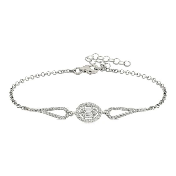 pilelistore 925 Ayar Gümüş Rodyum Oval Baget Bileklik