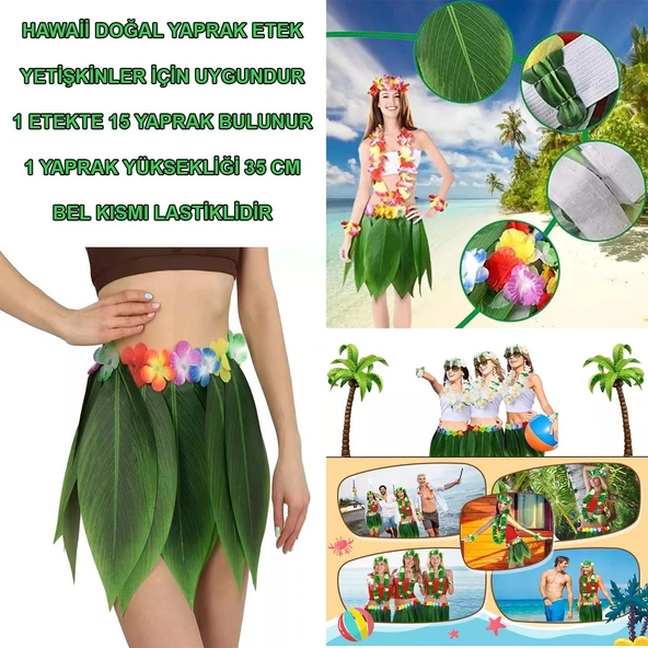 pilelistore Tropikal Esintili Hawaii Yapraklı Parti Eteği Yetişkin Boy