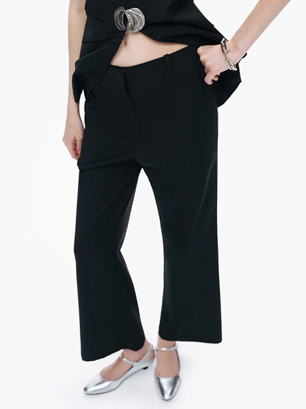 Nocturne Minimalist Yüksek Bel Geniş Paça Kadın Pantolon - Modern Tasarım - Resim 2