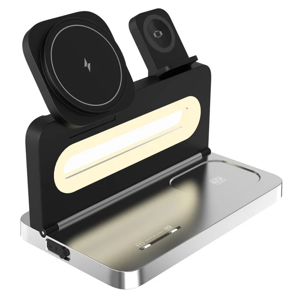 S-link SW-CWF120 Siyah Telefon Kulaklık Akıllı Saat 15W 3 in 1 Magsafe Kablosuz Şarj Cihazı - 3