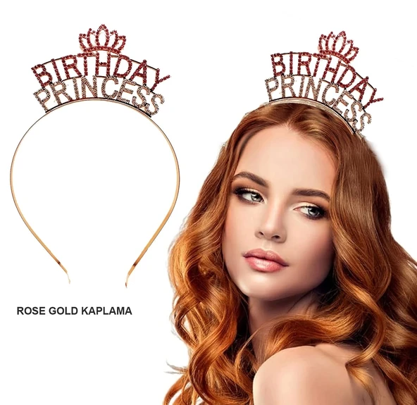 pilelistore Birthday Princess Kristal Taç – Rose Gold Kaplama