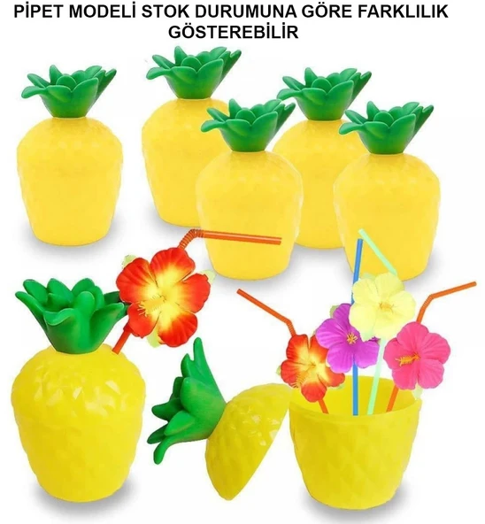 pilelistore Ananas Hawaii Luau Aloha Pipetli İçecek Kabı Bardak 10x13 cm 1 Adet