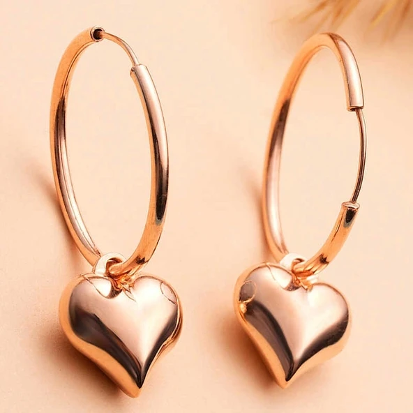 pilelistore Gümüş Rose Kalp Sallantılı Kadın Küpe