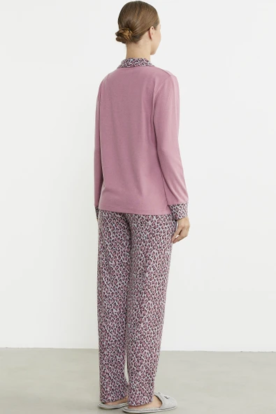 Leopar Kombinli Gömlek Pijama Takım - Pembe - Resim 6