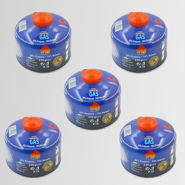 5'li Set - GOLF Butan Propan Kamp Gazı Valfli Kartuş 230 GR