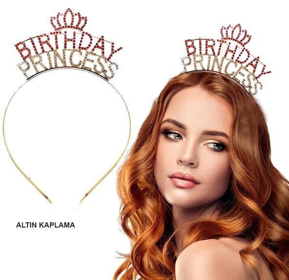 pilelistore Birthday Princess Kristal Taç – Altın Kaplama