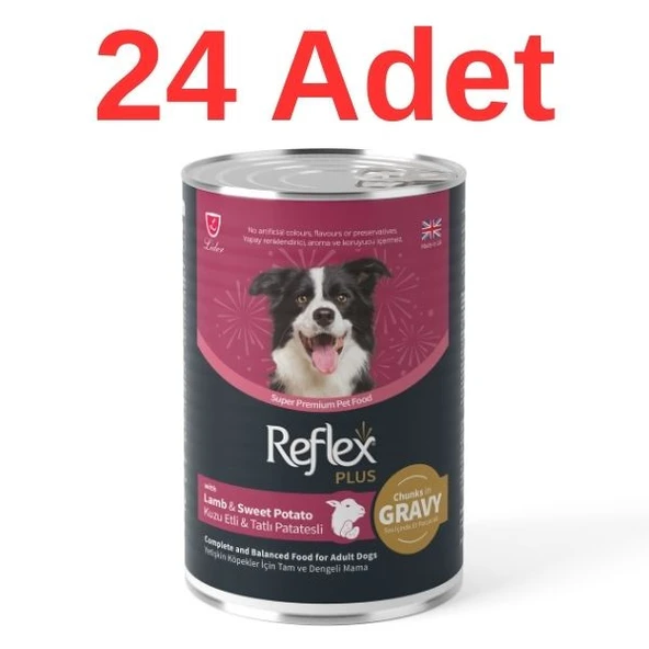 Reflex Plus Kuzu Etli Tatlı Patatesli Köpek Konservesi 400 gr x 24 Adet