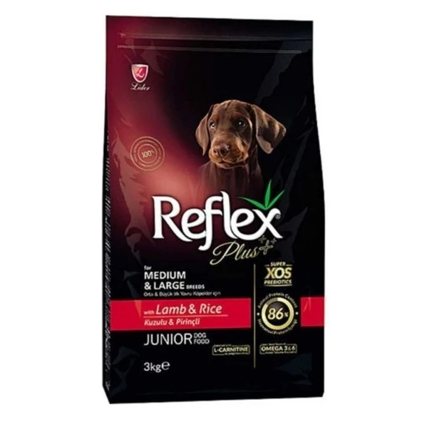 Reflex Plus Junior Kuzu Etli ve Pirinçli Orta ve Büyük Irk Yavru Köpek Maması 3 kg