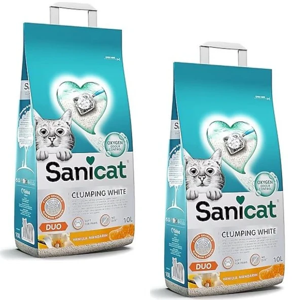 Sanicat Clumping White Vanilya ve Mandalina Kokulu Kedi Kumu 10 L x 2 Adet