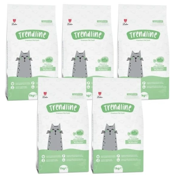 Trendline Multicolor Renkli Taneli Tavuklu Kedi Maması 1 kg x 5 Adet ürün görseli