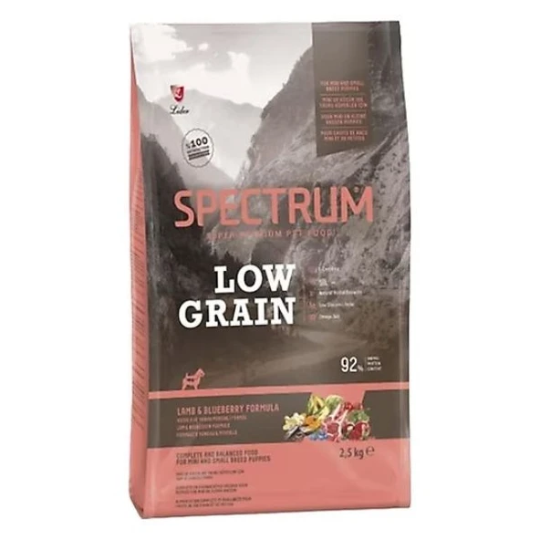 Spectrum Low Grain Kuzu Etli ve Yaban Mersinli Mini ve Küçük Irk Yavru Köpek Maması 2,5 kg