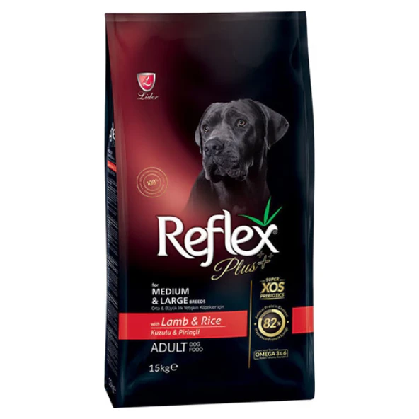 Reflex Plus Orta-Büyük Irk Kuzu Etli ve Pirinçli Köpek Maması 15 kg