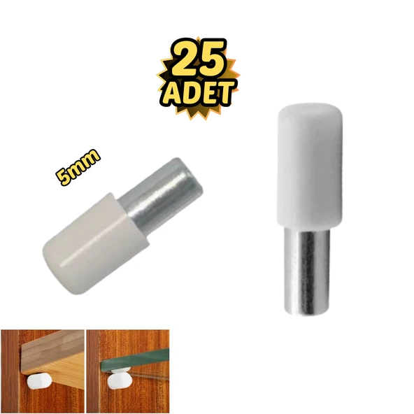 Plastik Başlı Metal Raf Pimi 5 mm Paslanmaz 25’li