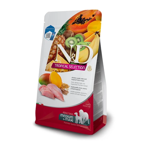 N&D Tropical Selection Tavuklu ve Tropikal Meyveli Orta ve Büyük Irk Yetişkin Köpek Maması 2 kg - 1