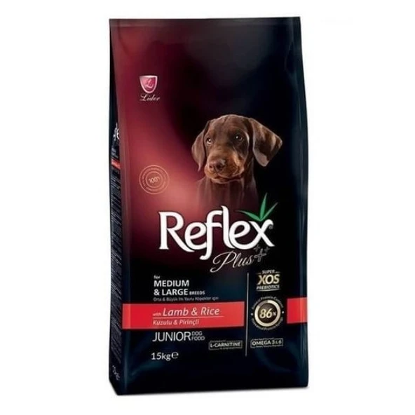 Reflex Plus Junior Kuzu Etli ve Pirinçli Orta ve Büyük Irk Yavru Köpek Maması 15 kg