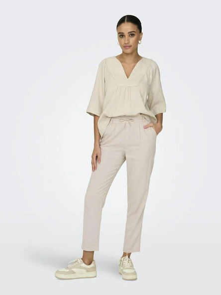 Only Caro Poptrash Kadın Keten Pantolon 15278710 - Resim 5