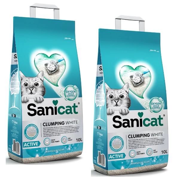 Sanicat Clumping White Marsilya Sabunu Kokulu Kedi Kumu 10 L x 2 Adet