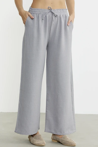 Beli Lastikli Palazzo Pantolon - Gri - 3