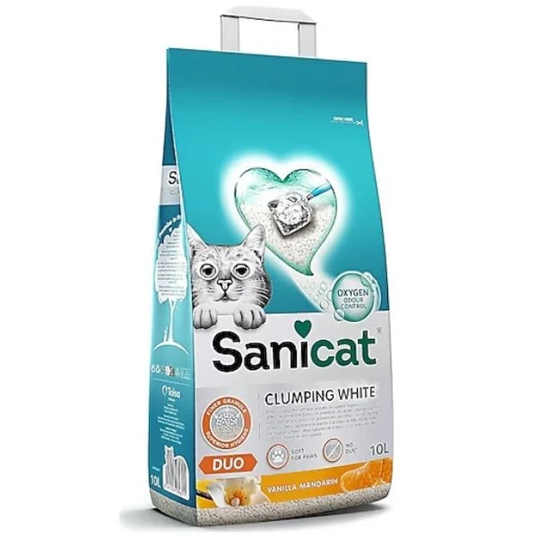 Sanicat Clumping White Vanilya ve Mandalina Kokulu Kedi Kumu 10 L