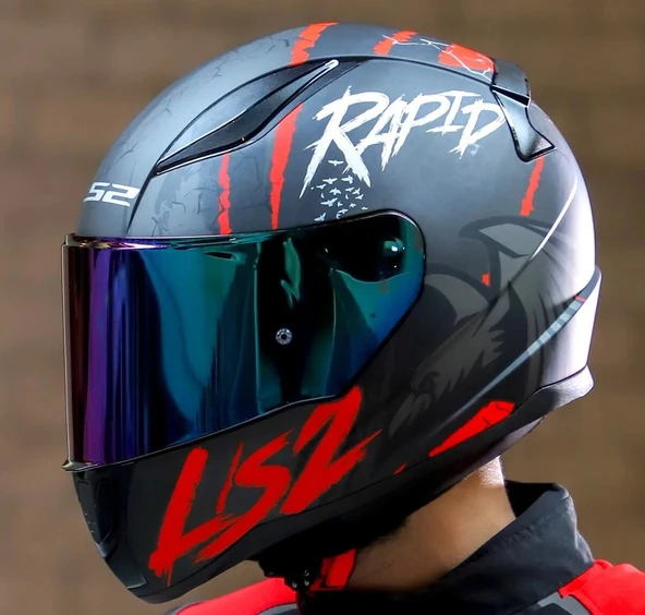 LS2 RAPID 2 RAVEN MAT SİYAH-KIRMIZI KAPALI MOTOSİKLET KASKI GÖKKUŞAĞI CAMLI - 2