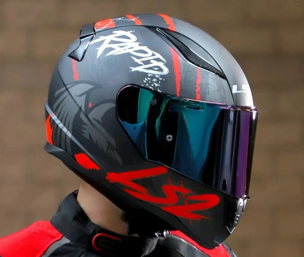 LS2 RAPID 2 RAVEN MAT SİYAH-KIRMIZI KAPALI MOTOSİKLET KASKI GÖKKUŞAĞI CAMLI - 4