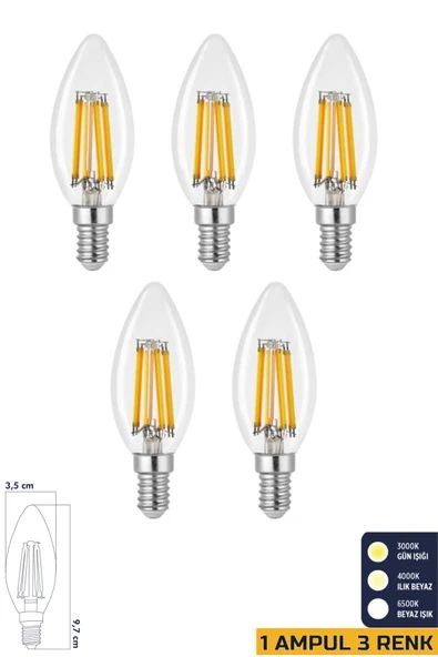 3 Renkli Led Filament Rustik Ampul 6W E14 C35 ERD-260