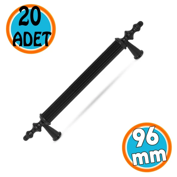 Çekmece Mutfak Dolap Mobilya Kapak Kulpu Kulbu 96 mm Siyah Sert Plastik Kulp (20 ADET)