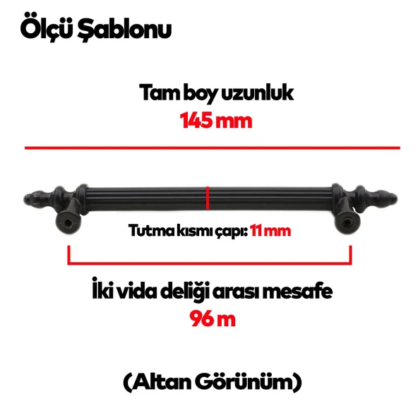 Çekmece Mutfak Dolap Mobilya Kapak Kulpu Kulbu 96 mm Siyah Sert Plastik Kulp (20 ADET) - 4