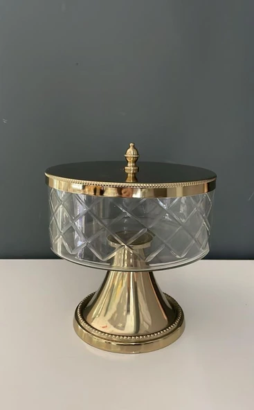 LAMEDORE AYAKLI VE KAPAKLI ORTA BOY KAVANOZ GOLD 18,5X18,5X20,5 CM - 2