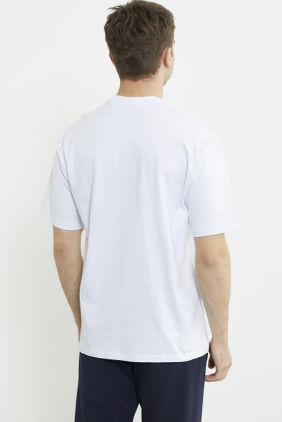 Oversize Baskılı Pamuk Tişört - Beyaz - Resim 6