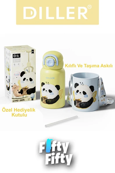 DILLER 520 ML Tek Kapak Çift Kullanım Pipetli/Pipetsiz Kılıflı-Askılı Çelik Su Matarası -FFDILLERD9241 - 4