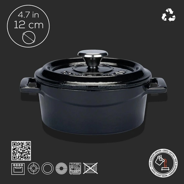 Lava Tencere Mini Yuvarlak Siyah Trendy Kapak 12 Cm - 2