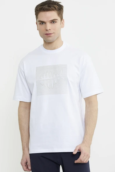 Oversize Baskılı Pamuk Tişört - Beyaz - Resim 4