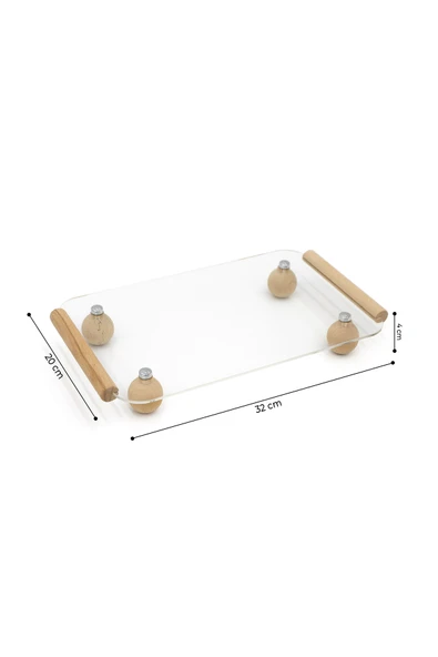 Ahşap Top Ayaklı Pleksi Şeffaf Dekoratif Tepsi, Düzenleyici,Sunumluk - 5