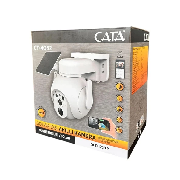CATA CT-4052 2K Solar Güvenlik Kamerası - Kablosuz Akıllı Dış Mekan Kamera, Gece Görüşlü, Güneş Enerjili, 350 Derece Döner Başlık, 9000mAh Batarya, IP65, 128GB SD Kart Desteği - Resim 3