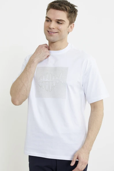 Oversize Baskılı Pamuk Tişört - Beyaz - Resim 5